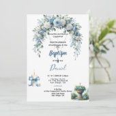 Boy's Baptism Blue Floral Kaart (Staand voorkant)