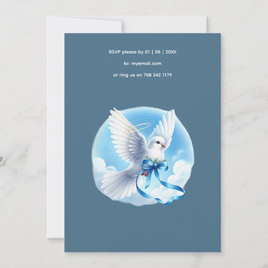 Boy's Baptism Blue Floral Kaart (Achterkant)