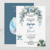 Boy's Baptism Blue Floral Kaart (Voorkant / Achterkant)