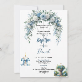Boy's Baptism Blue Floral Kaart