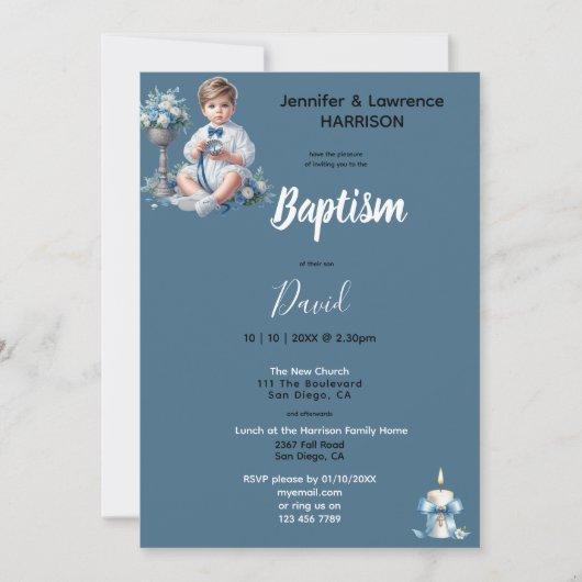 Boy's Baptism Blue Gepersonaliseerd Kaart (Voorkant)