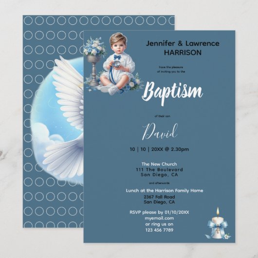 Boy's Baptism Blue Gepersonaliseerd Kaart (Voorkant / Achterkant)