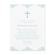 Boys Baptism Elegant Blue & White Invitation