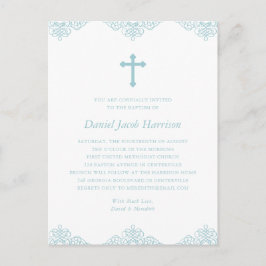 Boys Baptism Elegant Blue & White Invitation Briefkaart