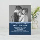 Boys Baptism Photo Invitation - Navy Blue Kaart (Staand voorkant)