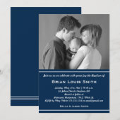 Boys Baptism Photo Invitation - Navy Blue Kaart (Voorkant / Achterkant)