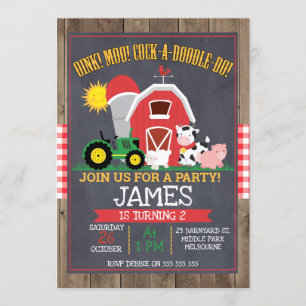 Boys Barnyard Chalkboard Birthday Uitnodiging