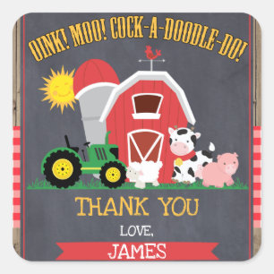 Boys Barnyard Chalkboard Birthday Vierkante Sticker