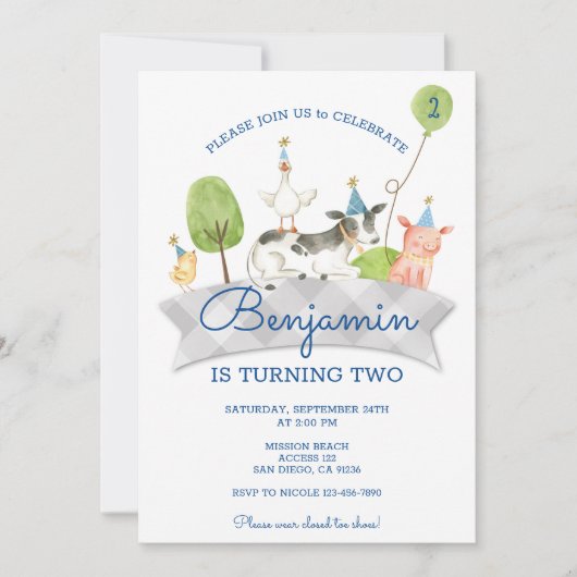 Boys Barnyard First Birthday Invite Kaart (Voorkant)