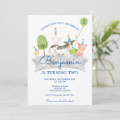 Boys Barnyard First Birthday Invite Kaart (Staand voorkant)
