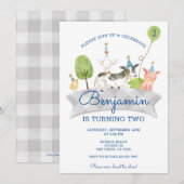 Boys Barnyard First Birthday Invite Kaart (Voorkant / Achterkant)