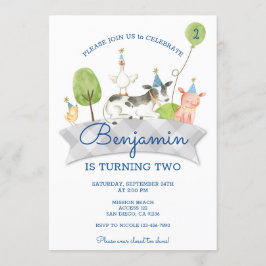 Boys Barnyard First Birthday Invite Kaart