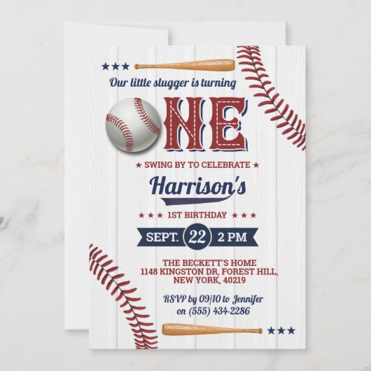 Boys Baseball 1e verjaardag Kaart (Voorkant)