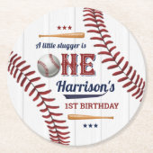 Boys Baseball 1e verjaardag Ronde Kartonnen Onderzetter (Voorkant)