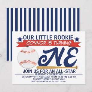 Boy's Baseball 1st Birthday Party Invitation Kaart