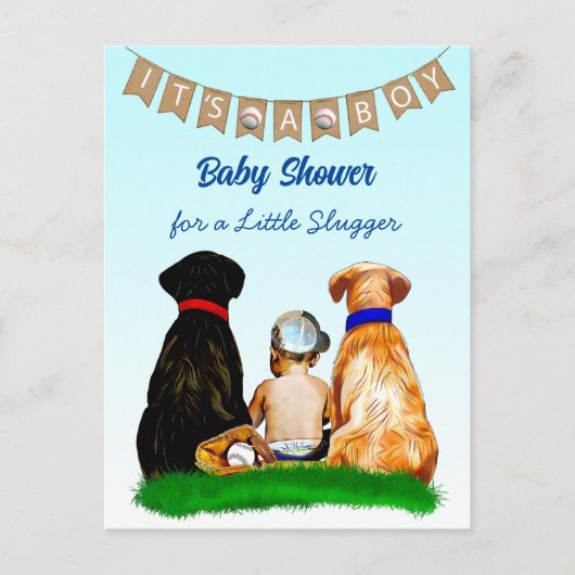 Boy's Baseball en Dogs Theme Baby shower Briefkaart (Voorkant)