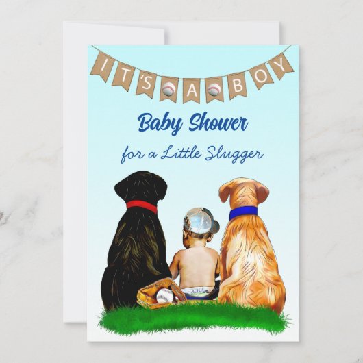 Boy's Baseball en Dogs Theme Baby shower Kaart (Voorkant)