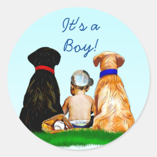 Boy's Baseball en Dogs Theme Baby shower Ronde Sticker