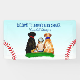 Boy's Baseball en Dogs Theme Baby shower Spandoek