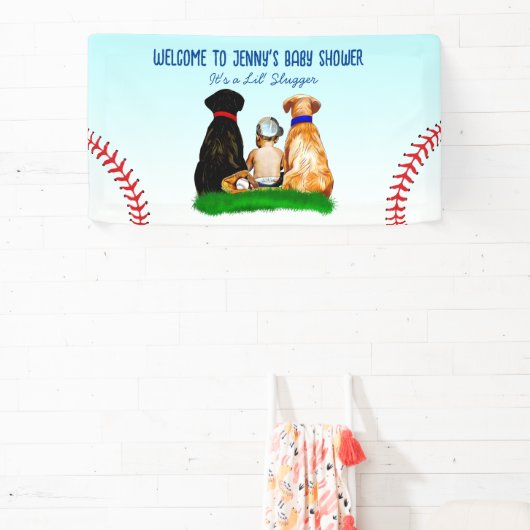 Boy's Baseball en Dogs Theme Baby shower Spandoek (Insitu)