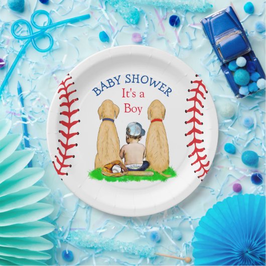 Boy's Baseball Theme Baby shower 2 Labs en Baby Papieren Bordje (Feest)