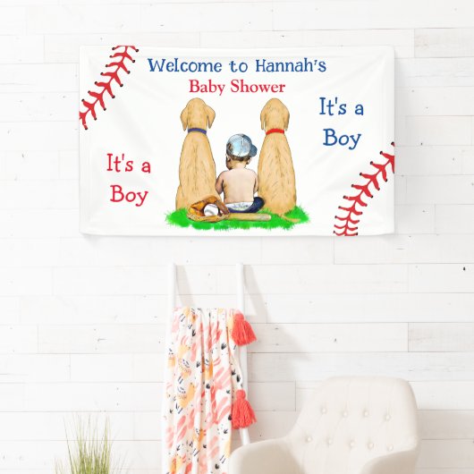 Boy's Baseball Theme Baby shower 2 Labs en Baby Spandoek (Insitu)