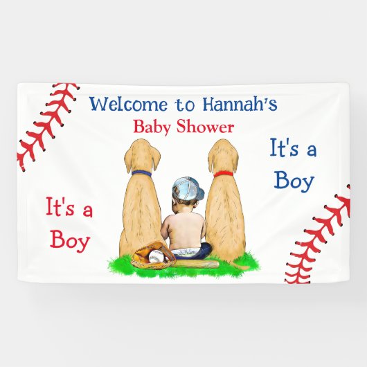 Boy's Baseball Theme Baby shower 2 Labs en Baby Spandoek (Horizontaal)