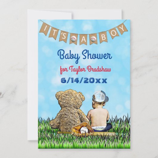 Boy's Baseball Theme Baby shower Kaart (Voorkant)