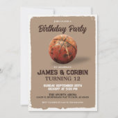 Boys Basketbal Thema Dubbel Verjaardagsfeest Kaart (Voorkant)