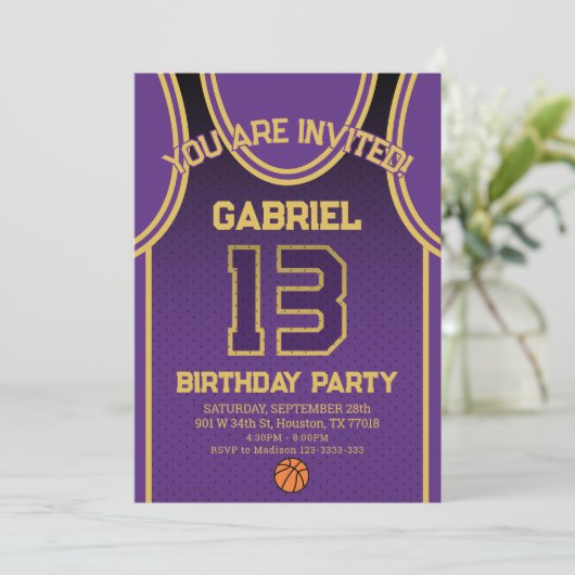  Boys Basketball 13 Birthday Party Invitation Kaart (Staand voorkant)