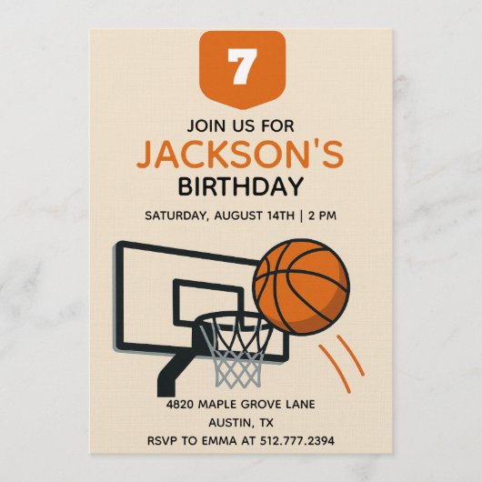 Boys Basketball Birthday • Editable Sports Party Kaart (Voorkant)