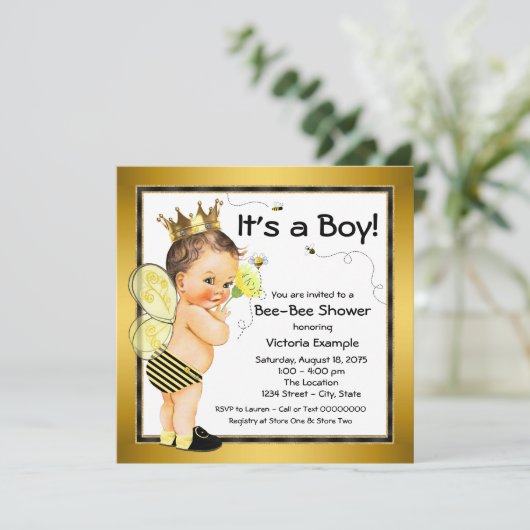 Boys Bee Baby shower Kaart (Staand voorkant)
