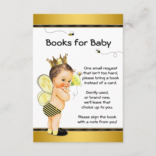 Boys Bee Breng Een Boek Baby shower Inserts Informatiekaartje (Voorkant)