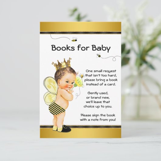 Boys Bee Breng Een Boek Baby shower Inserts Informatiekaartje (Staand voorkant)