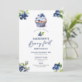 Boy's Berry Eerste Verjaardag Waterverf Blauwe bes Kaart (Staand voorkant)