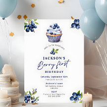 Boy's Berry Eerste Verjaardag Waterverf Blauwe bes