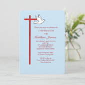 Boy's bevestiging Spirit Cross op blauwe uitnodigi Kaart (Staand voorkant)