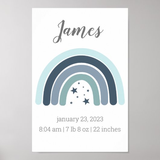 Boys Birth Stats Poster Personated Rainbow (Voorkant)