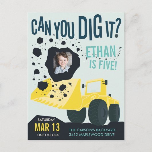 Boys Birthday Construction Truck Blue Yellow Briefkaart (Voorkant)