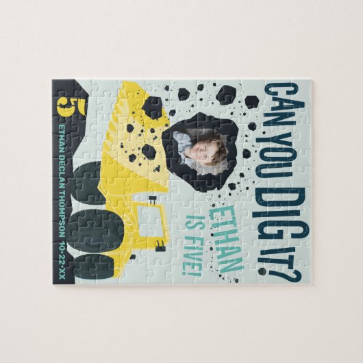 Boys Birthday Construction Truck Blue Yellow Legpuzzel (Horizontaal)