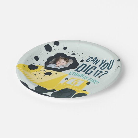 Boys Birthday Construction Truck Blue Yellow Papieren Bordje (Gekanteld)