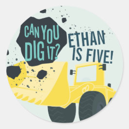 Boys Birthday Construction Truck Blue Yellow Ronde Sticker
