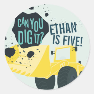 Boys Birthday Construction Truck Blue Yellow Ronde Sticker