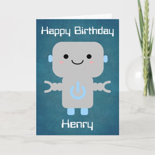 Boys Birthday Cute Cartoon Robot Blue Kaart (Voorkant)