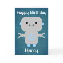 Boys Birthday Cute Cartoon Robot Blue