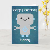 Boys Birthday Cute Cartoon Robot Blue Kaart (Gele Bloem)