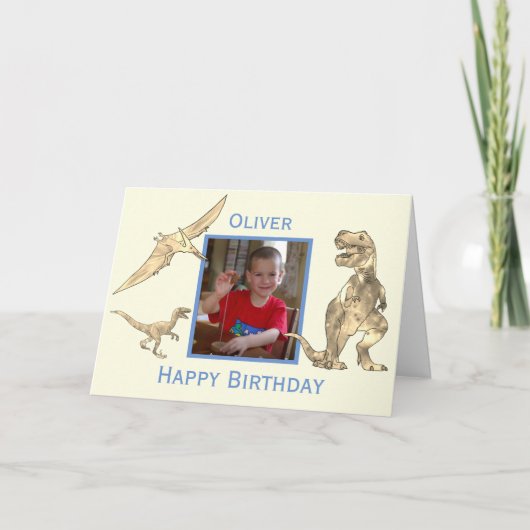 Boys Birthday Dinosaurs T Rex voegen foto en naam  Kaart (Voorkant)