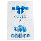 Boys Birthday Gift Bag - Present & Confetti Theme Medium Cadeauzakje (Achterkant)