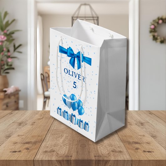 Boys Birthday Gift Bag - Present & Confetti Theme Medium Cadeauzakje