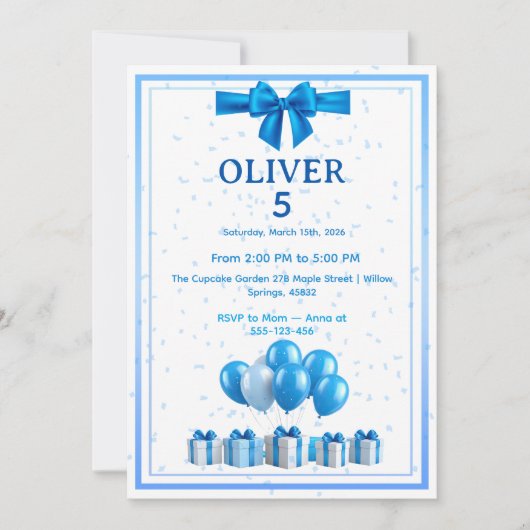 Boys Birthday Invitation - Gift Boxes & Confetti Kaart (Voorkant)